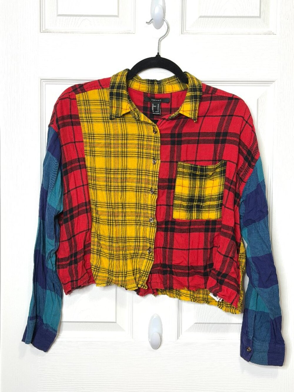 Cropped Color Block Flannel- Forever 21 Women's Medium